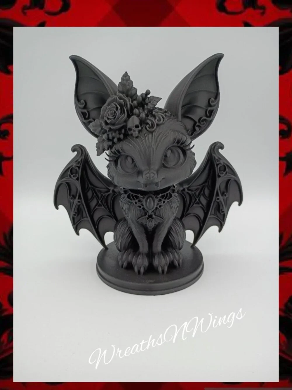 Cute Gothic Bat Figurine, 3D Printed Bat Decor, Gothic Halloween Decoration